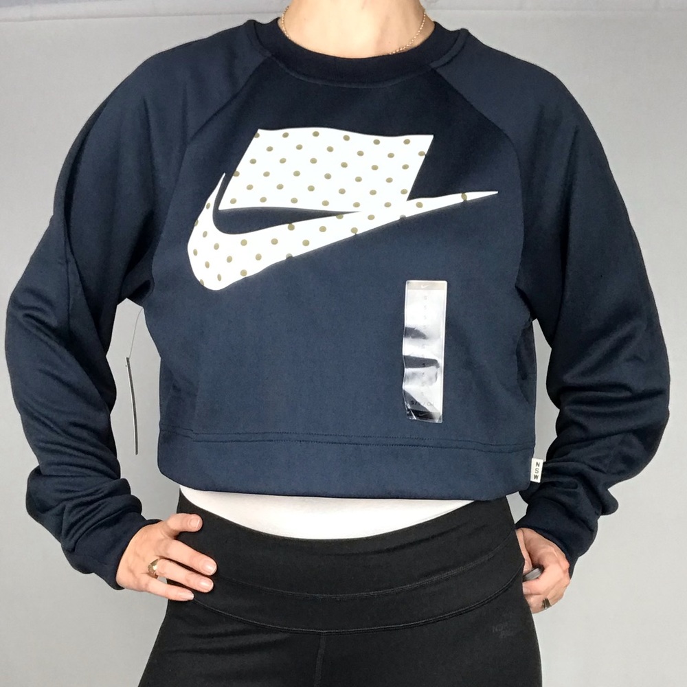 NEW Nike Blocked Logo Cropped Crewneck Sweatshirt